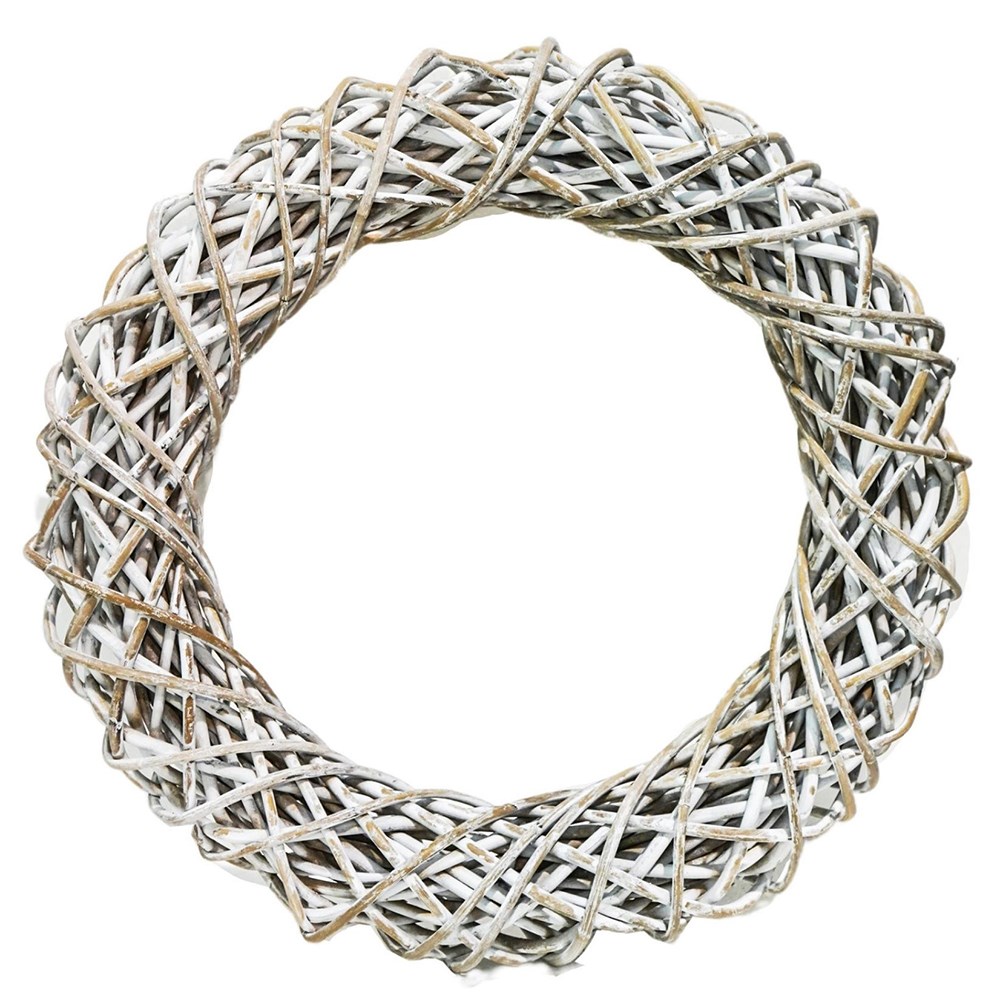 White Floral Door Wreath Rattan 50cm