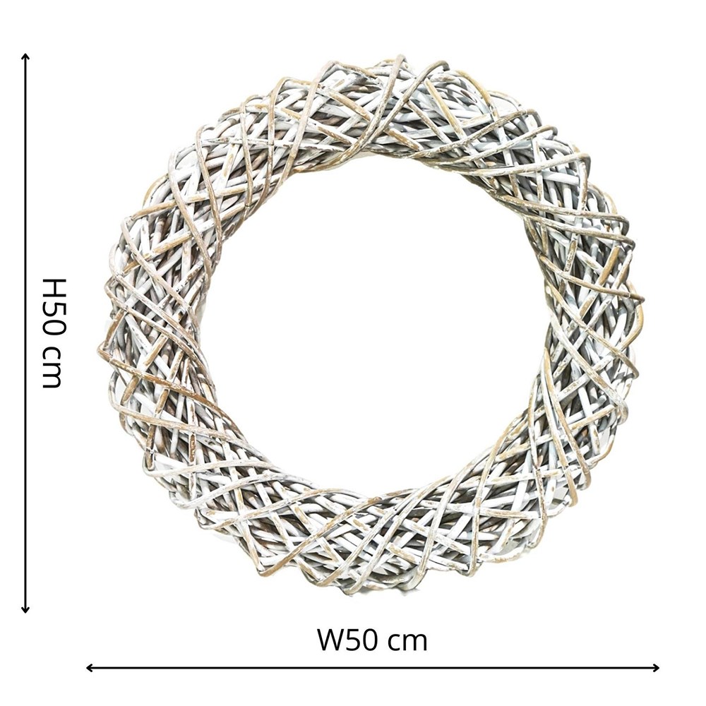 White Floral Door Wreath Rattan 50cm