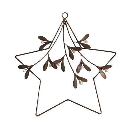 Mistletoe Star Christmas Wreath | Metal | Antique Gold | 30cm