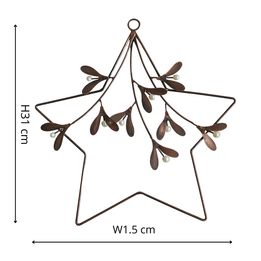Mistletoe Star Christmas Wreath | Metal | Antique Gold | 30cm