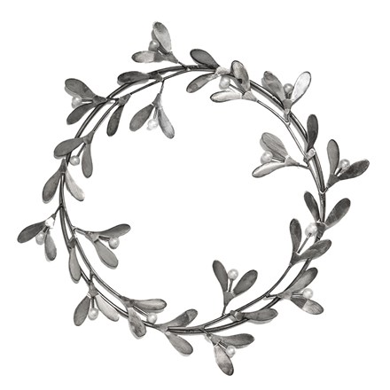 Mistletoe Round Christmas Wreath | Metal | Antique Silver | 30cm