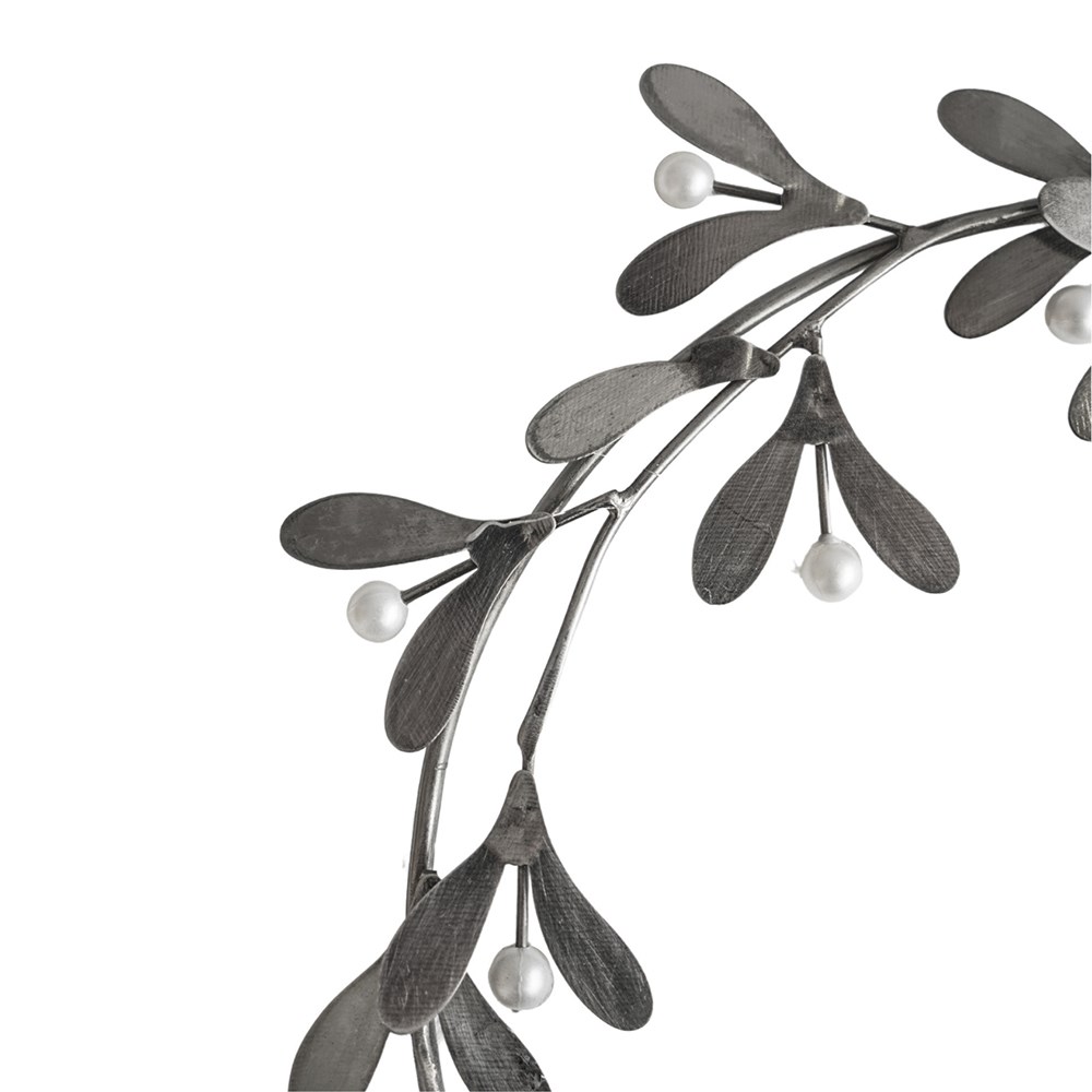 Mistletoe Round Christmas Wreath | Metal | Antique Silver | 30cm