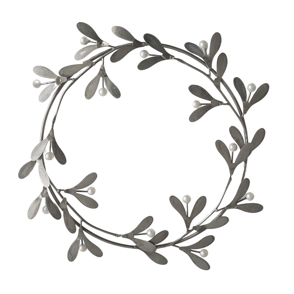 Mistletoe Round Christmas Wreath | Metal | Antique Silver | 30cm