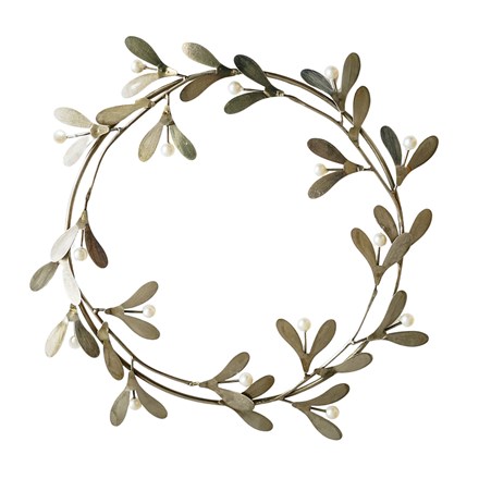 Mistletoe Round Christmas Wreath | Metal | Antique Gold | 30cm