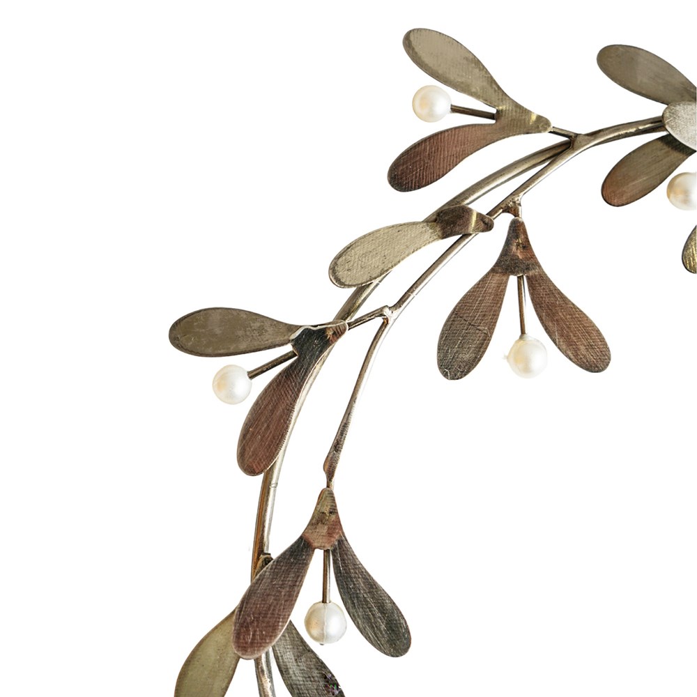 Mistletoe Round Christmas Wreath | Metal | Antique Gold | 30cm