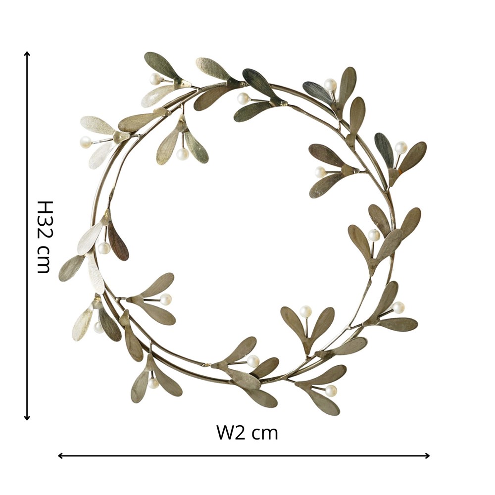 Mistletoe Round Christmas Wreath | Metal | Antique Gold | 30cm