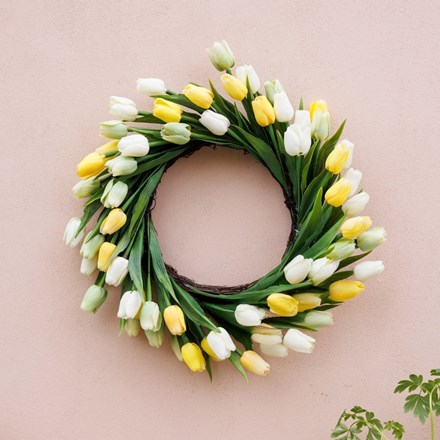 50cm Tulip Wreath - Yellow
