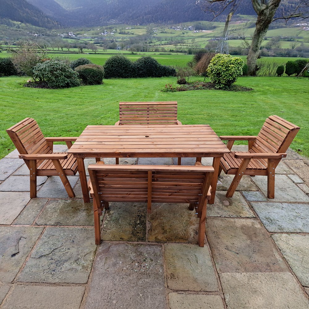 Wooden Rectangular Table Bench & Chair Dining Set