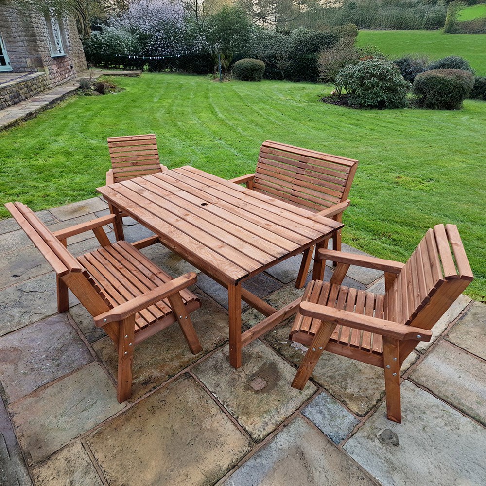 Wooden Rectangular Table Bench & Chair Dining Set