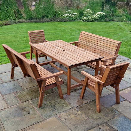Valley Garden Table & Bench Set | 8 Seat | Swedish Redwood