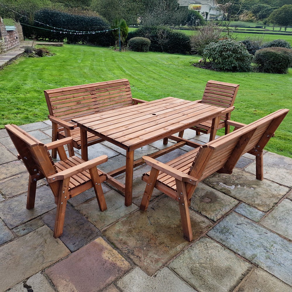 Wooden Rectangular Table Bench & Chair Dining Set