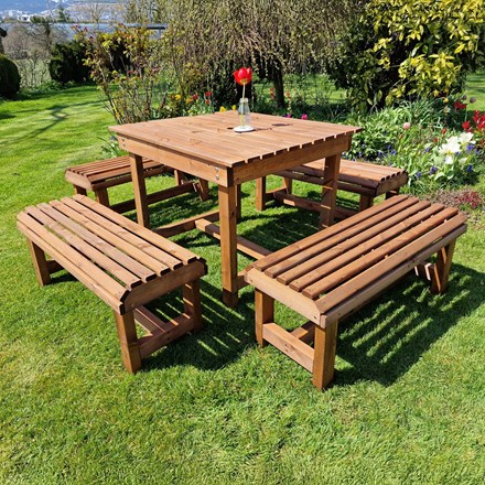 Contemporary Seat Table & Bench Set | 8 Seat | Swedish Redwood