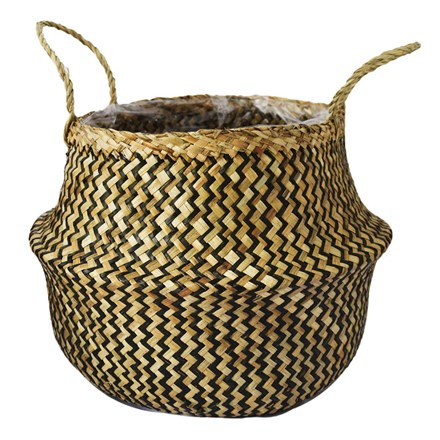 35cm Seagrass Chevron Black Lined Planter Basket