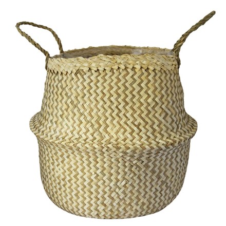 35cm Seagrass Chevron White Lined Planter Basket