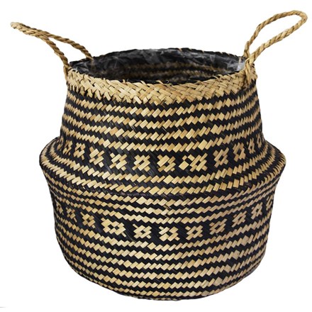 35cm Seagrass Tribal Black Lined Planter Basket