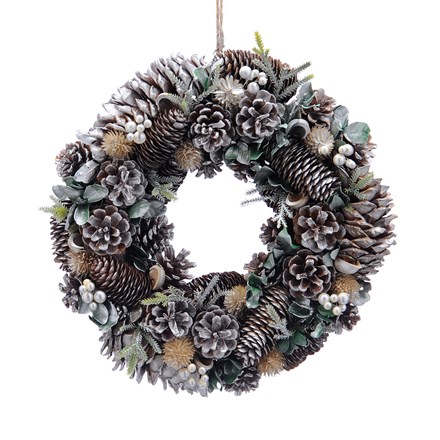 36cm Gold and Green Pinecone Foliage Wreath in Box | Christmas