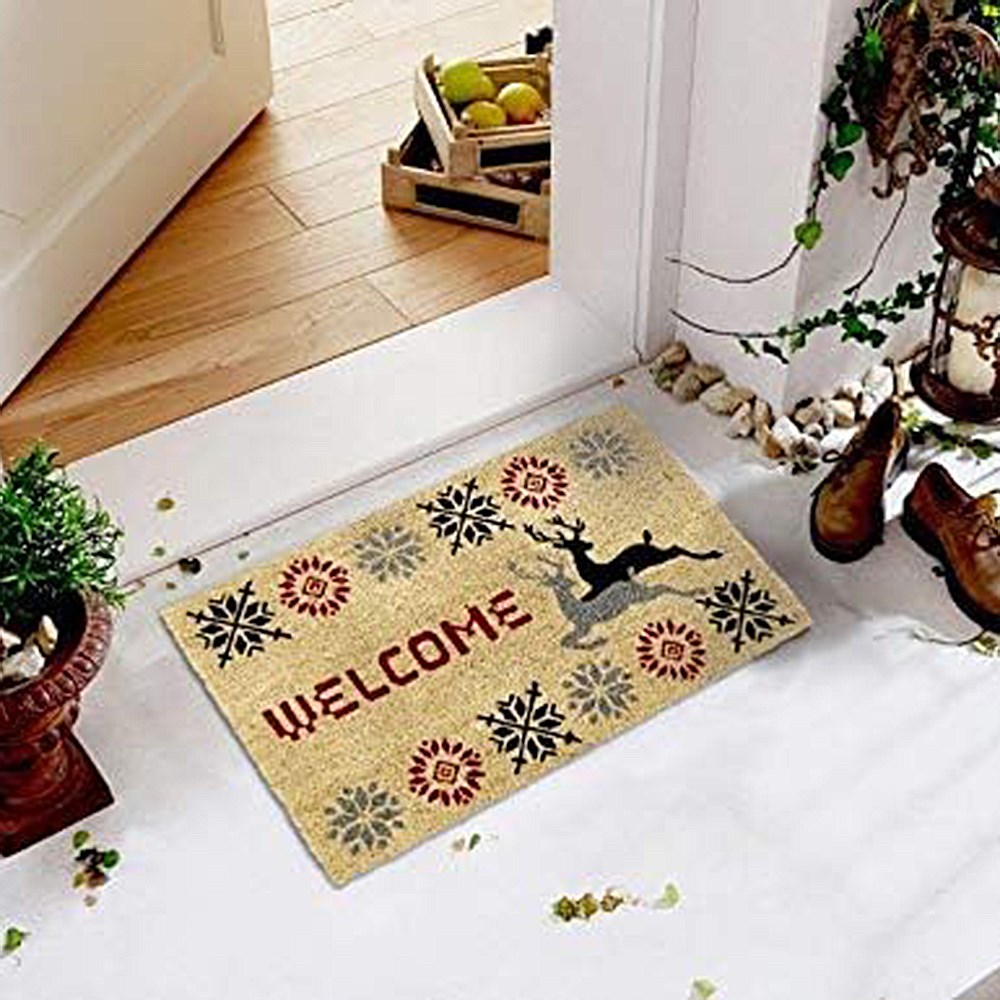 Christmas Stag Design Coir Doormat