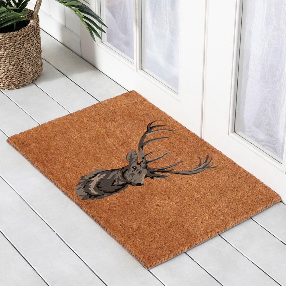 Christmas Stag Head Design Coir Doormat