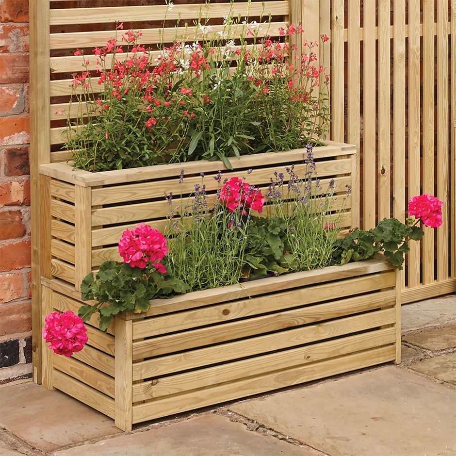 Natural Wooden Tiered Planter