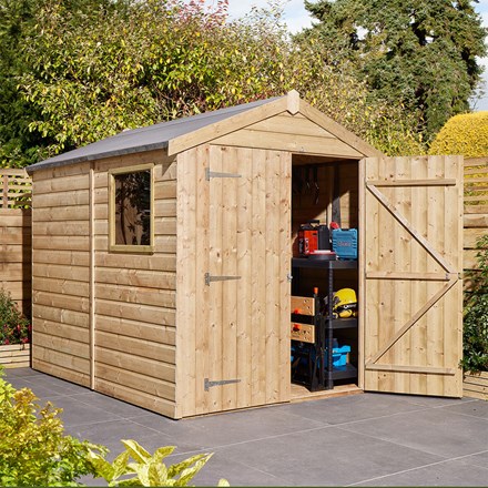 Shiplap Apex Double Door Shed with Window | Wooden | 8 x 6 Feet