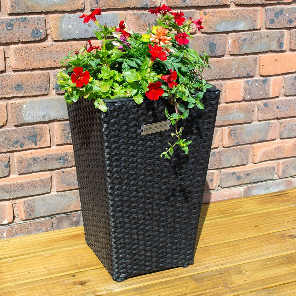 Black Rattan Tapered Square Planter