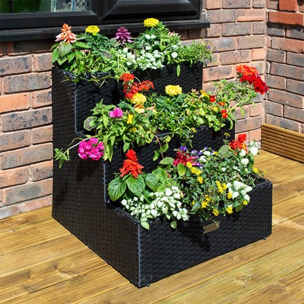 Tier Rattan Planter | Poly-Rattan Weave | Black | | H62cms x W62cms