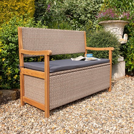 Alderley Rattan Storage Bench | Wood & Rattan Effect Weave | Natural | L120cms x H90cms