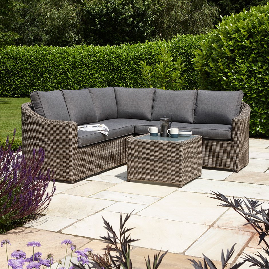 Bunbury Corner Set | Wood & Rattan Effect Weave | Natural | L2150cms x H80cms