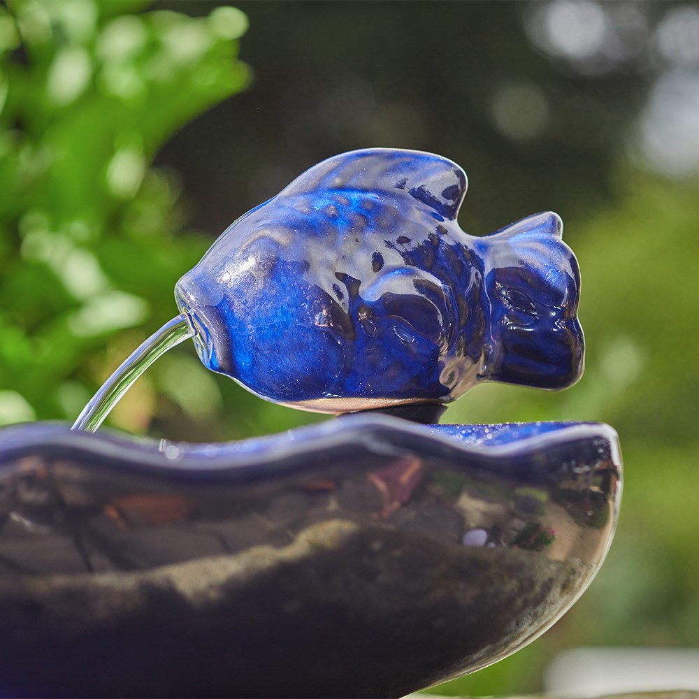 Solar Ceramic Fish Fountain Outdoor Decor by Smart Garden