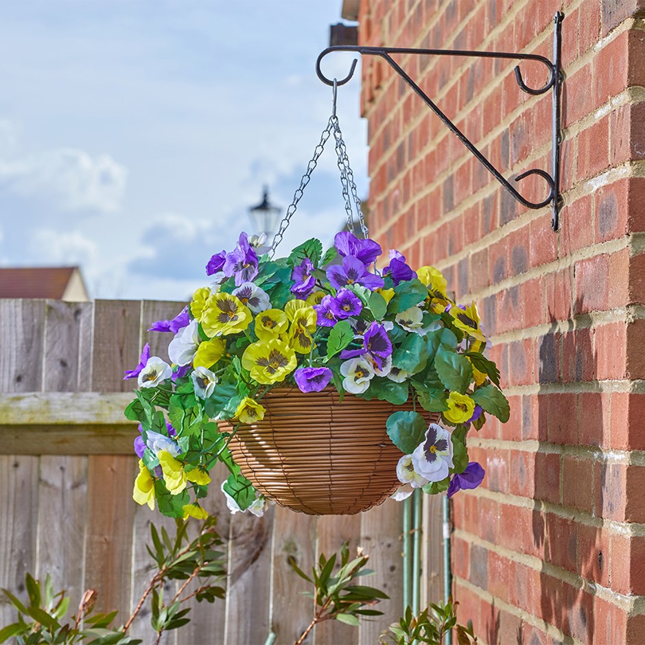 Artificial Hanging Basket Pansy Pourri Plant 30cm