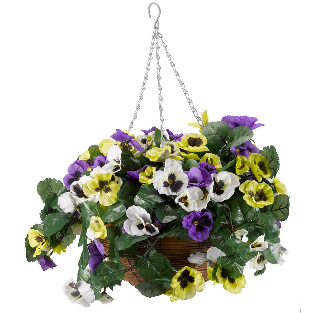 Artificial Hanging Basket Pansy Pourri Plant 30cm