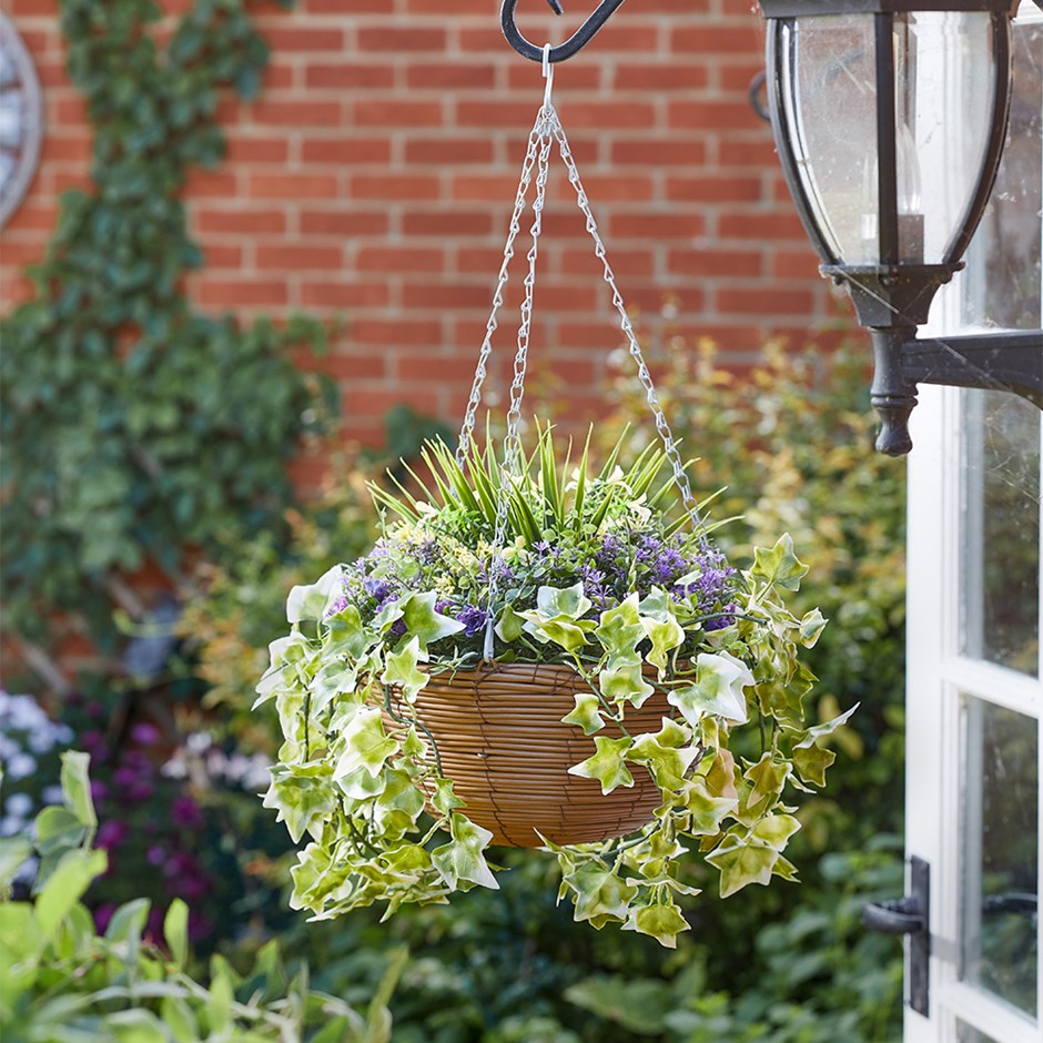 Artificial Hanging Basket Lilac Bloom Plant 30cm