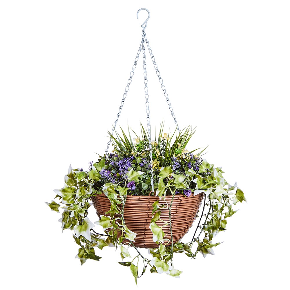 Artificial Hanging Basket Lilac Bloom Plant 30cm