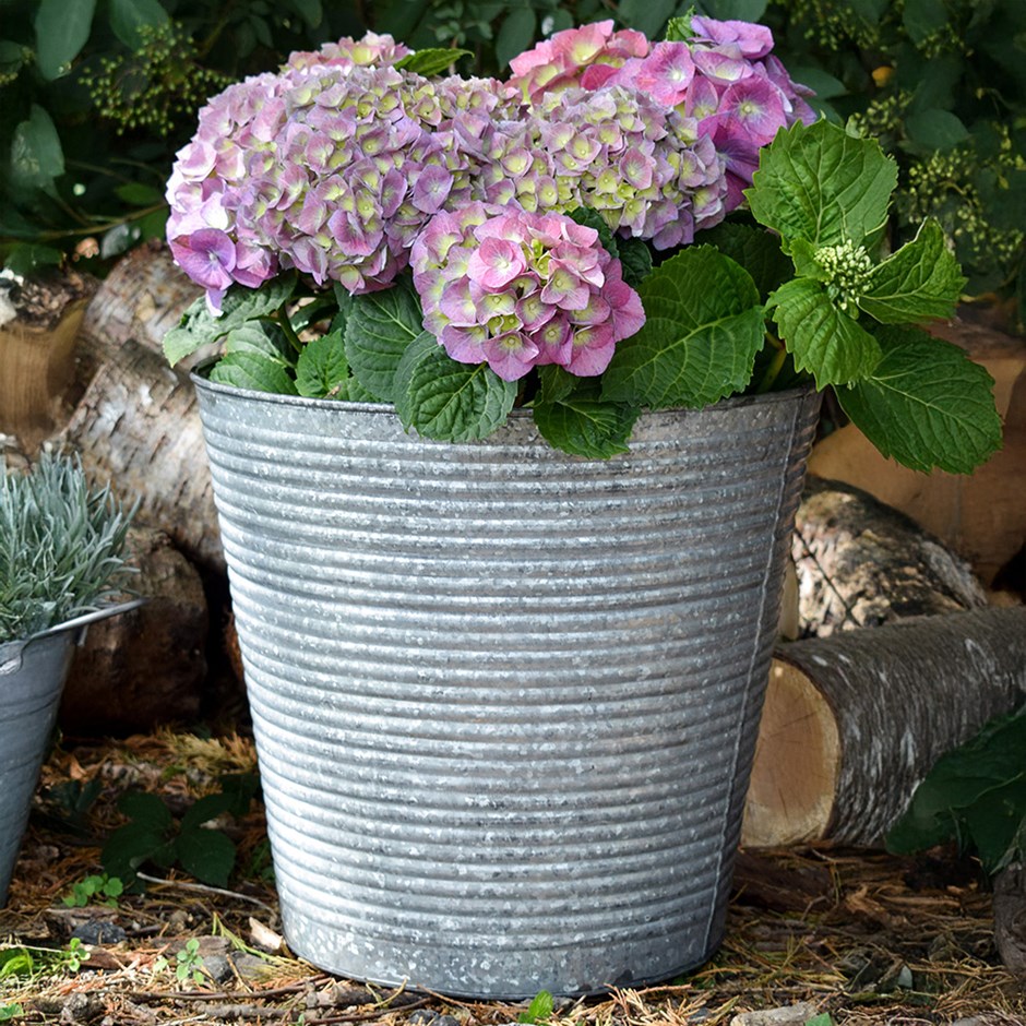 Ribbed Galvanised Metal Round Planter