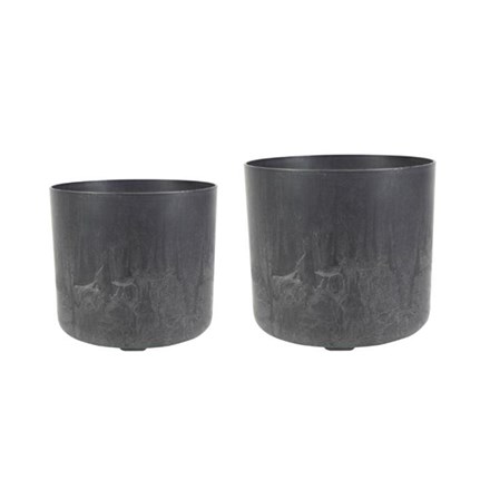 Celine Set of Two Recycled Artificial Stone Black Planters | H15cms & H18cms