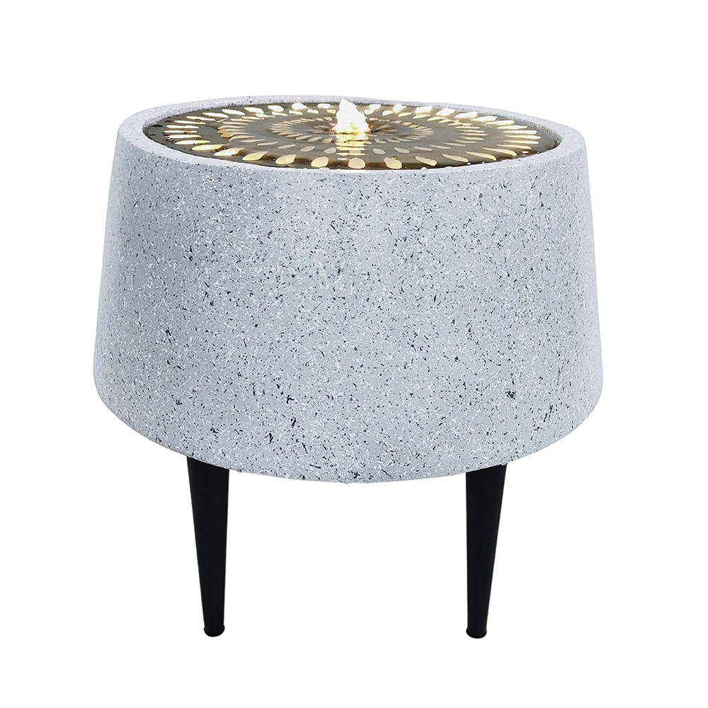 Solis Water Feature on Stand with Light Display in Terrazzo & Brass | H47cms