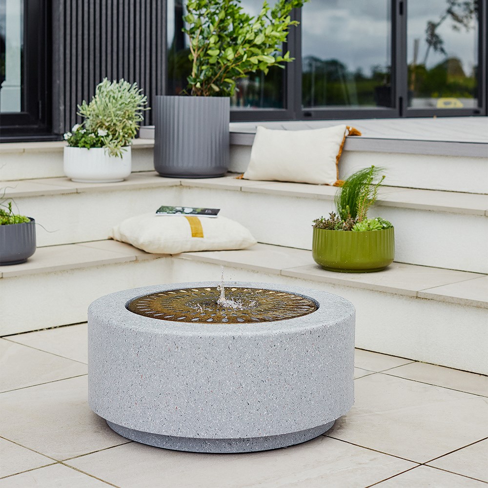 Solis Large Water Feature with Light Display in Terrazzo & Brass | H30cms