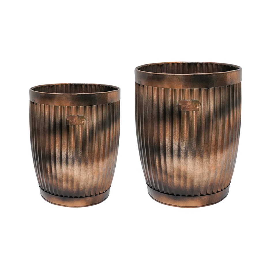 Hampton Copper Ribbed Tall Round Planter
