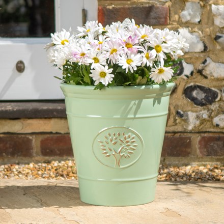 Pair of Blenheim Round Plastic Planters | Green