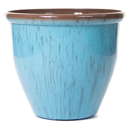 Pair Of Running Glaze Round Pastic Planters | Aqua