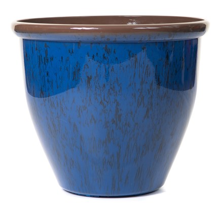 Pair Of Running Glaze Round Plastic Planters | Blue