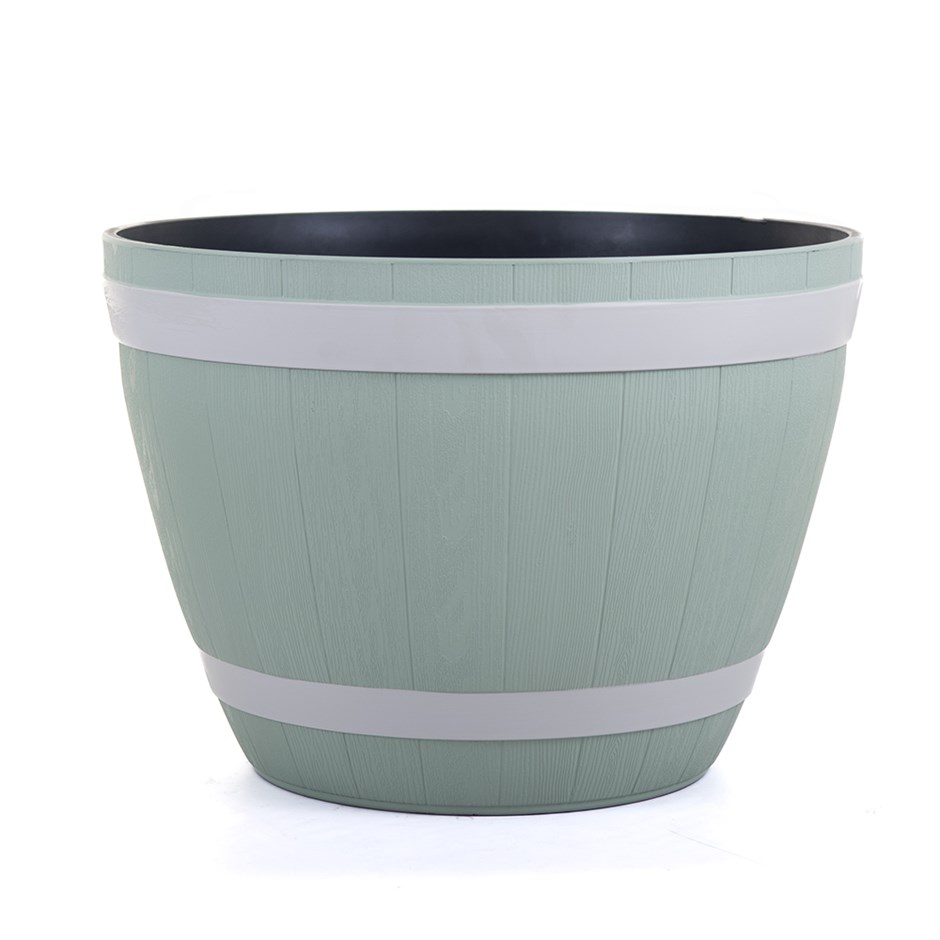 Sage Plastic Round Barrel Planters