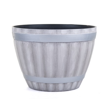 Pair of Barrel Plastic Planters | White Wash