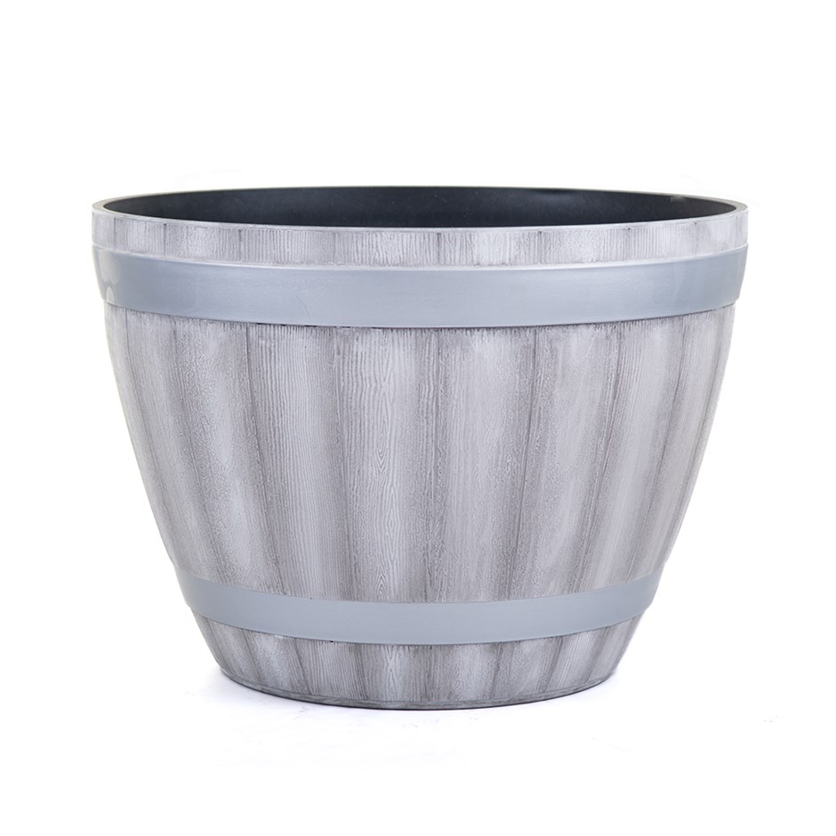 White Wash Plastic Round Barrel Planters