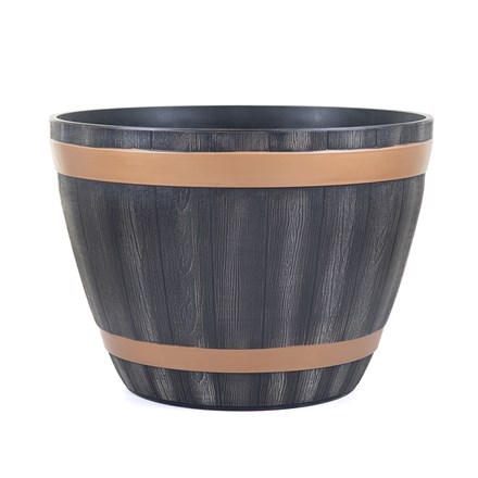 Pair of Barrel Plastic Planters | Dark Oak