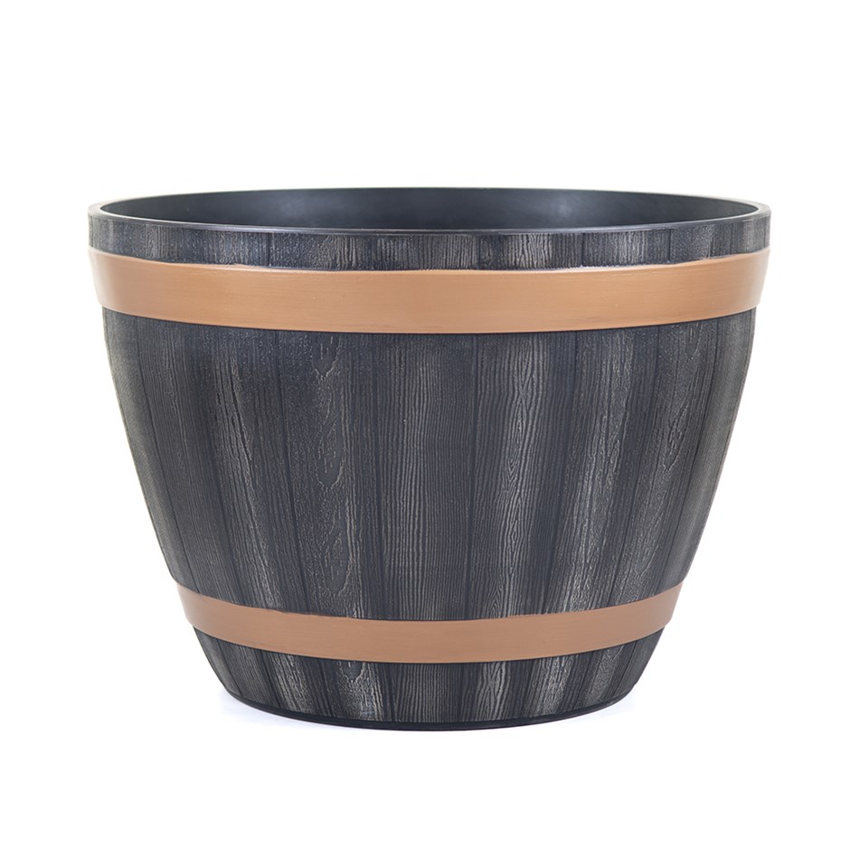 Dark Oak Plastic Round Barrel Planters