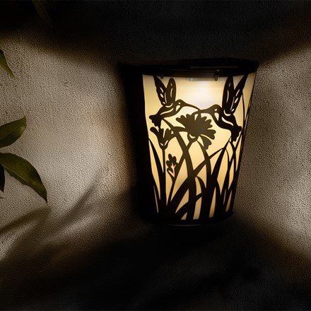 Pair Of Solar Wall Pot Lights | Hummingbird Design | H20cms x W22cms