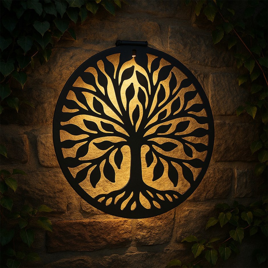 Pair Of Solar Wall Art Decor | Tree Of Life Design | H40cms x W40cms