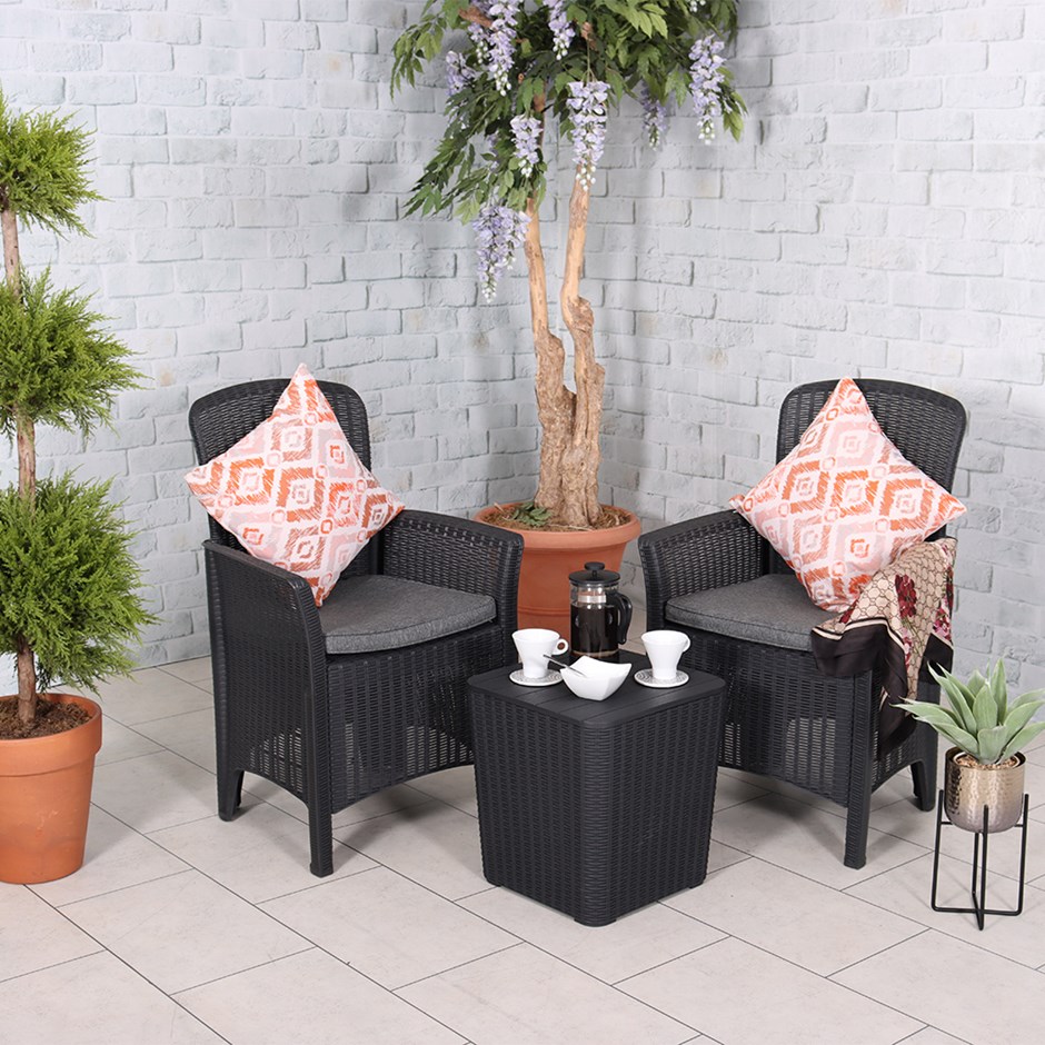 Faro Black Relax Garden Bistro Set | 2 Seater | Polypropylene
