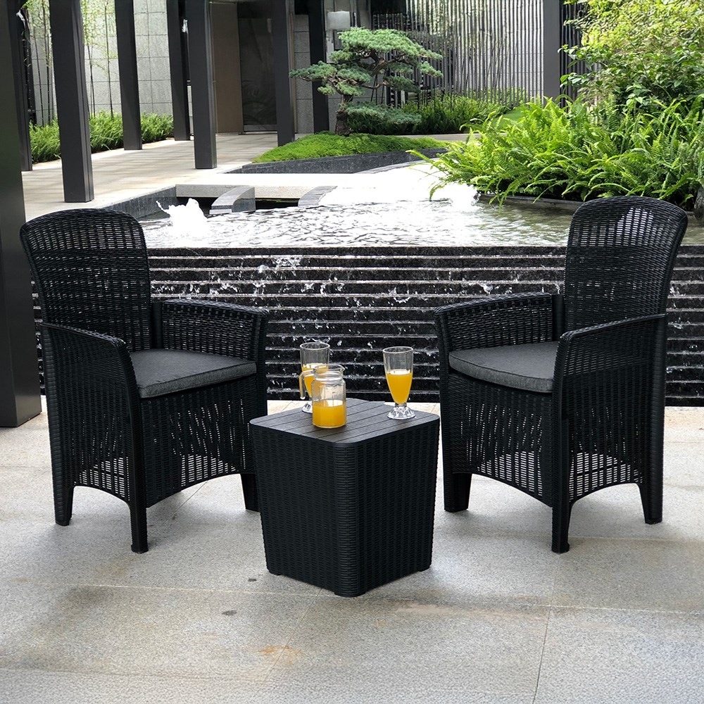 Faro Black Relax Garden Bistro Set | 2 Seater | Polypropylene